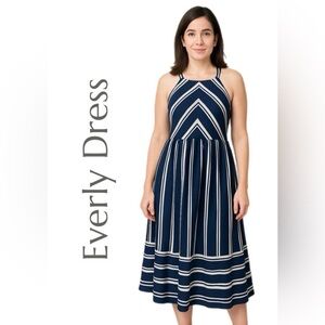 EVERLY Navy and White Striped Sleeveless Midi Sun Dress